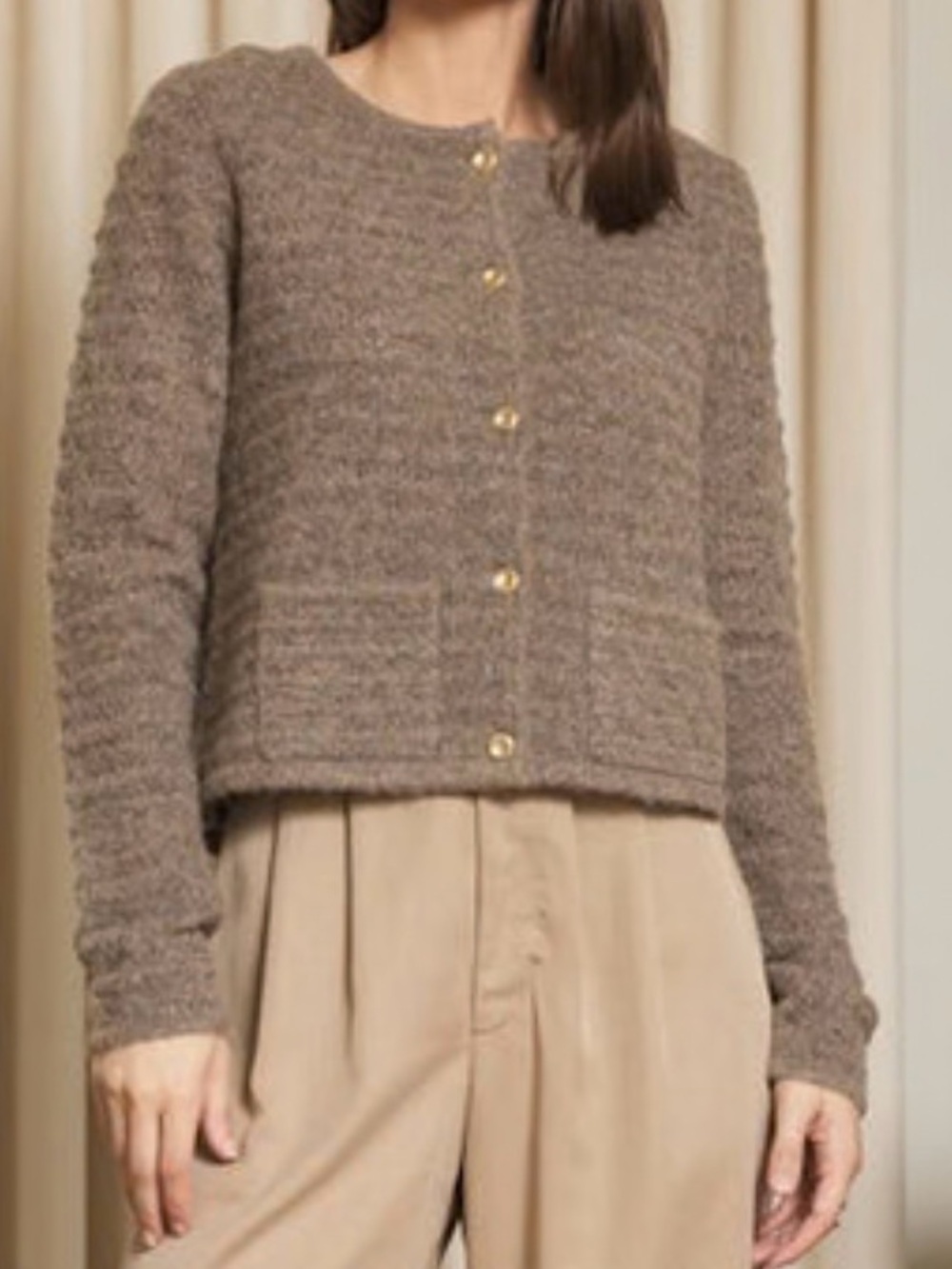 Cozy Taupe Textured Button-Front Cardigan